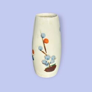 Vintage Handmade Japanese Floral Art Vase Action-Lobeco White Blue Orange